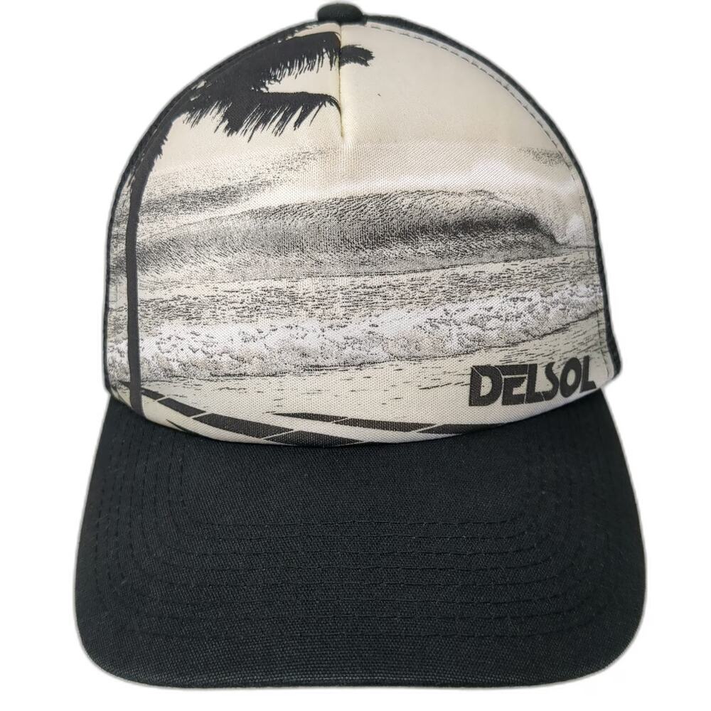 Del Sol Trucker Hat Black One Size Beach Graphic Mesh Back Snapback hat